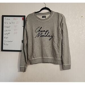 Cheap Monday Womens Ellie Sweat Fleece Sweatshirt sz Medium Gray Embroidered